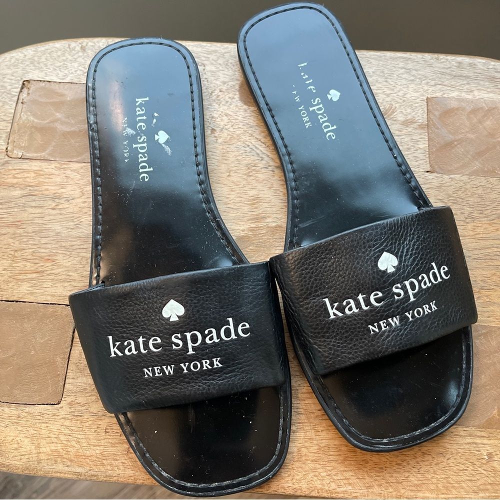 Kate Spade NY Peyton Pebble Leather Slide Sandal Black/Parchment Womens Size 7 - Picture 2 of 4